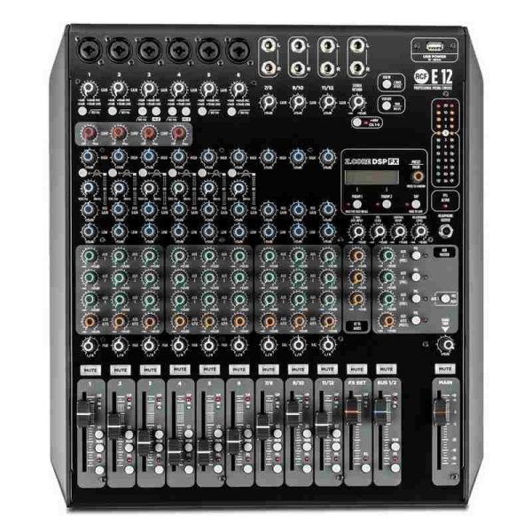 consola de mezcla de 12 canales con efectos y eqs superiores e12