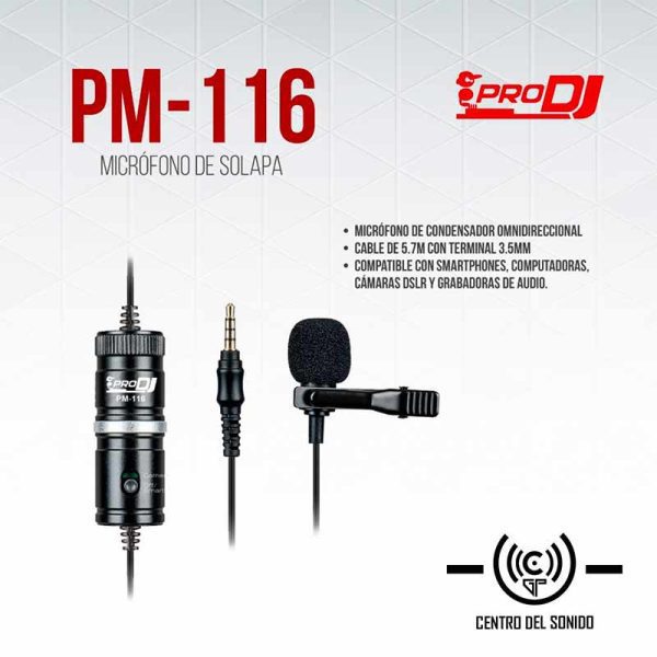 Microfonopm16 microfono lavalier solopa pro dj pm116 condensador