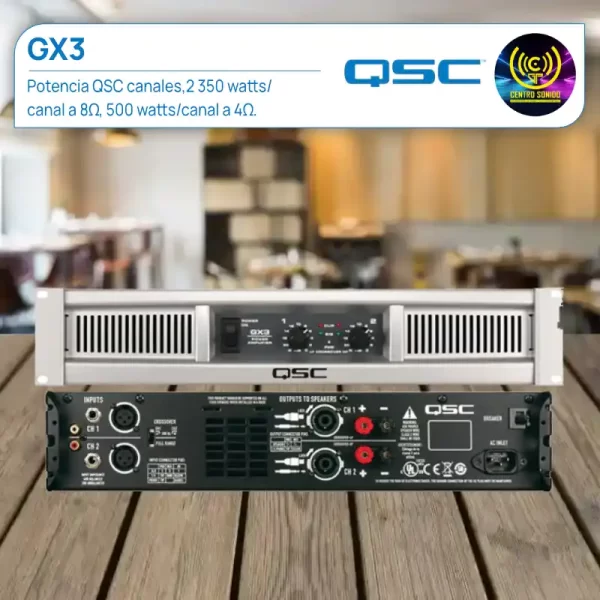 potencia qsc gx3 canales,2 350 watts/canal a 8Ω, 500 watts/canal a 4Ω. potencia qsc gx3 canales,2 350 watts/canal a 8Ω, 500 watts/canal a 4Ω.