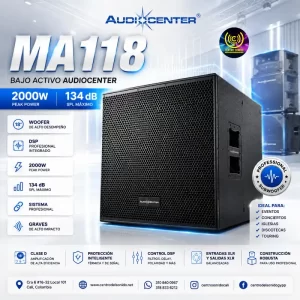 audiocenter ma118 bajo activo 2000w 134 db
