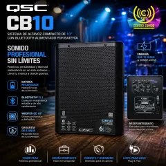 sistema de altavoz compacto de 10" qsc cb10 con bluetooth alimentado por bateria