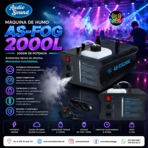 máquina de humo audiosound as fog2000l de 2000w