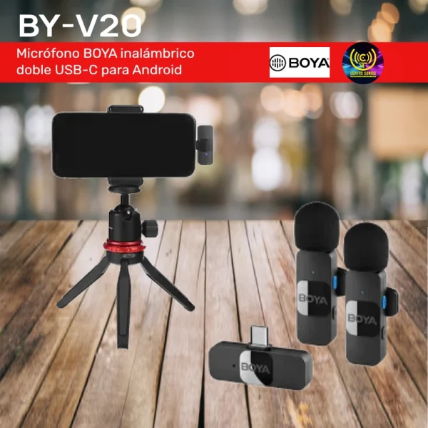 micrófono boya by v20 inalámbrico doble usb c para android micrófono boya by v20 inalámbrico doble usb c para android