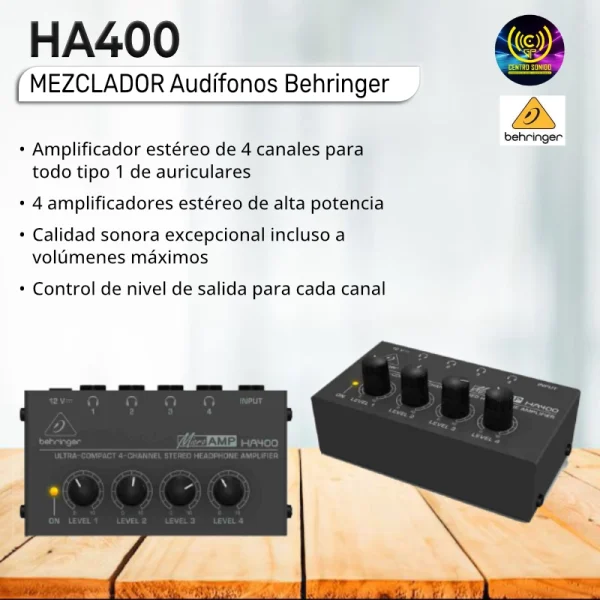 mezclador audífonos ha400 behringer mezclador audífonos ha400 behringer