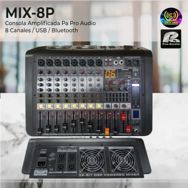 mix 8p consola amplificada pa pro audio 8canales / usb / bluetooth mix 8p consola amplificada pa pro audio 8canales / usb / bluetooth