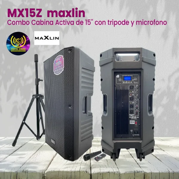combo cabina activa de 15'' maxlin mx15z con tripode y microfono combo cabina activa de 15'' maxlin mx15z con tripode y microfono