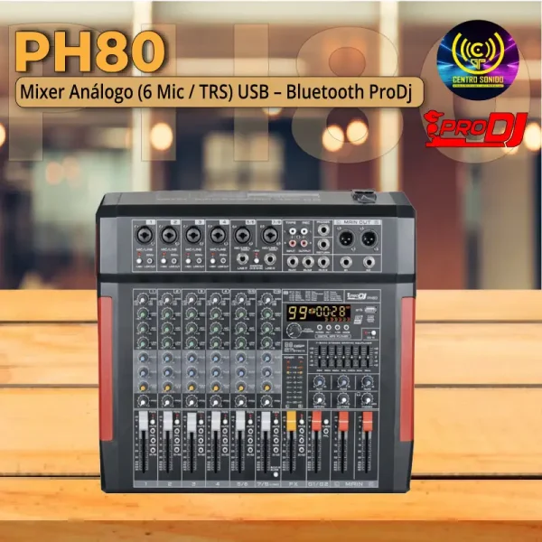 ph80 mixer análogo (6 mic / trs) usb – bluetooth prodj ph80 mixer análogo (6 mic / trs) usb – bluetooth prodj