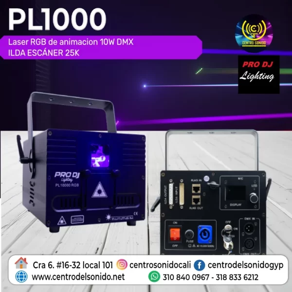 laser rgb de animacion pl1000 prodj lighting 10w dmx ilda escÁner 25k