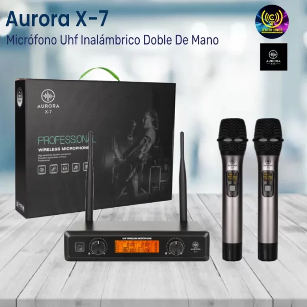 micrófono uhf inalámbrico doble de mano aurora x 7 micrófono uhf inalámbrico doble de mano aurora x 7