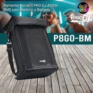 parlante portátil pro dj p8go bm 400w rms con maletín y batería