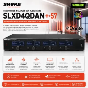 shure slxd4qdan += 57 receptor de 4 canales con audio dante