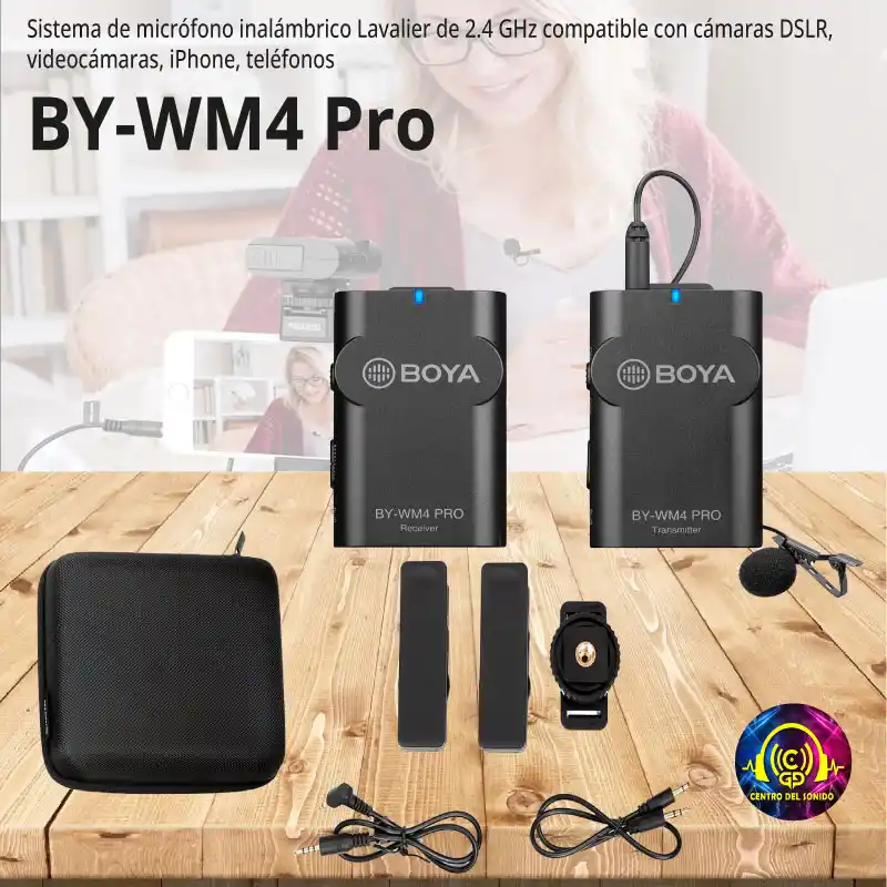 BYWM4PRO.webp boya by wm4 pro sistema de micrófono inalámbrico lavalier de 2.4 ghz compatible con cámaras dslr